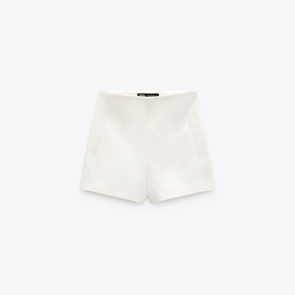 Zara White High Waist Women's Shorts